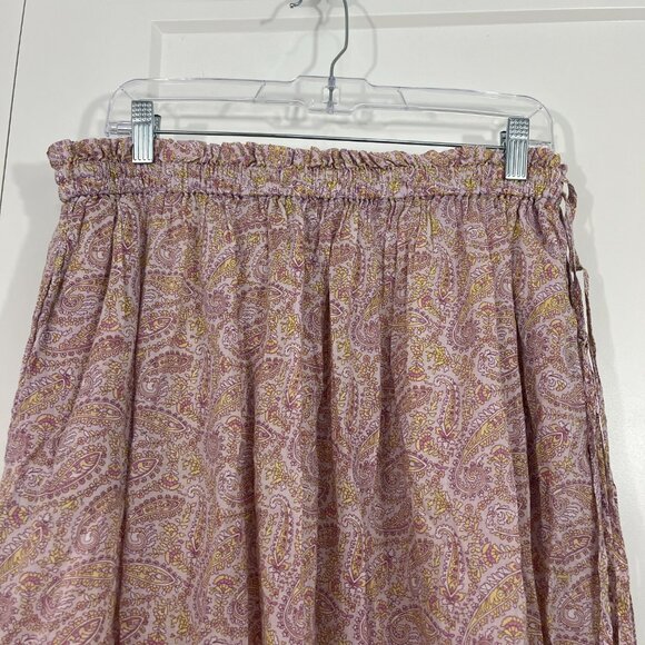 J. Crew Medium Purple, Green Boho Paisley Wrap Maxi Cotton Voile Skirt w/Pocket - Picture 6 of 16